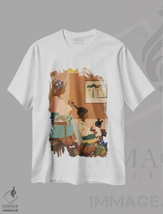 تیشرت سفید طرح دار ساکن بنشین، هنر آمریکایی آفریقایی تبار اثر دی لاشه آرتیستری | فروشگاه ایماژ