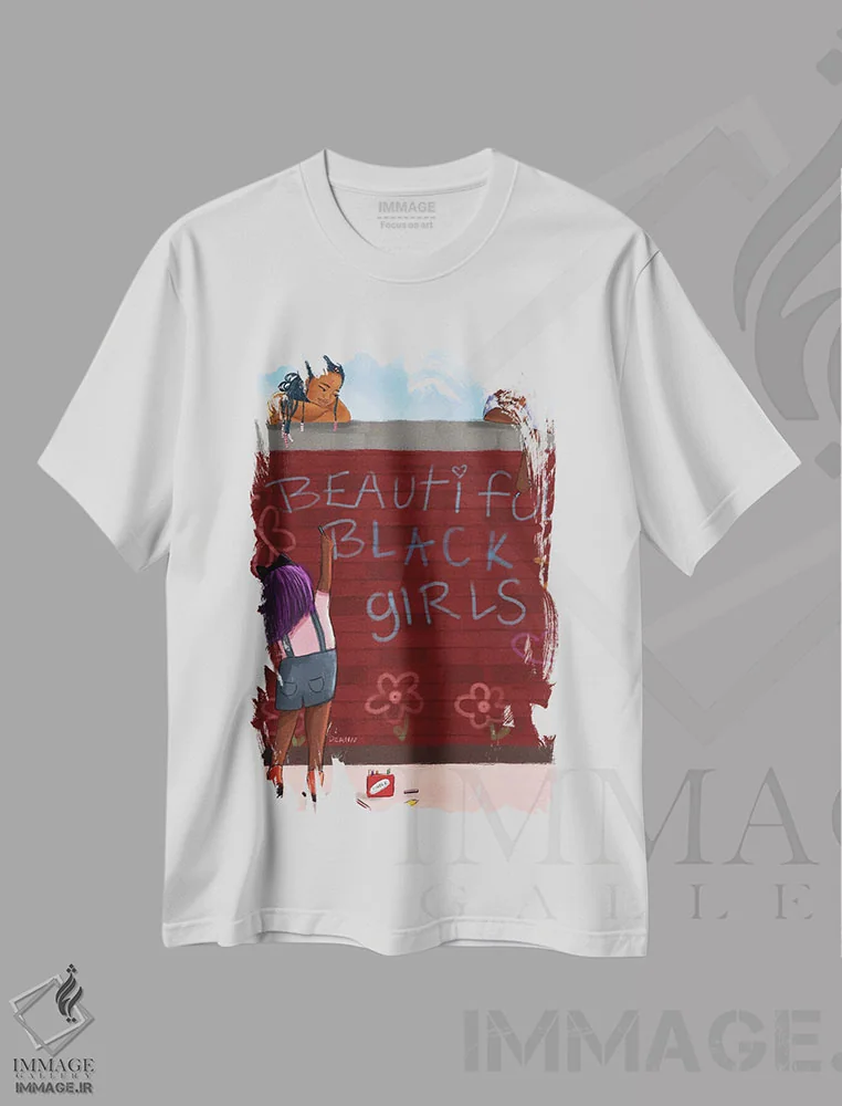 تیشرت سفید طرح دار دختران سیاه پوست زیبا، هنر آمریکایی آفریقایی تبار اثر دی لاشه آرتیستری | فروشگاه ایماژ