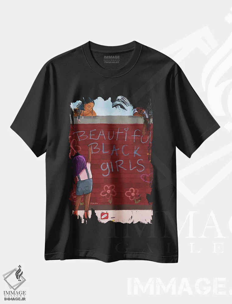 تیشرت مشکی طرح دار دختران سیاه پوست زیبا، هنر آمریکایی آفریقایی تبار اثر دی لاشه آرتیستری | immage.ir