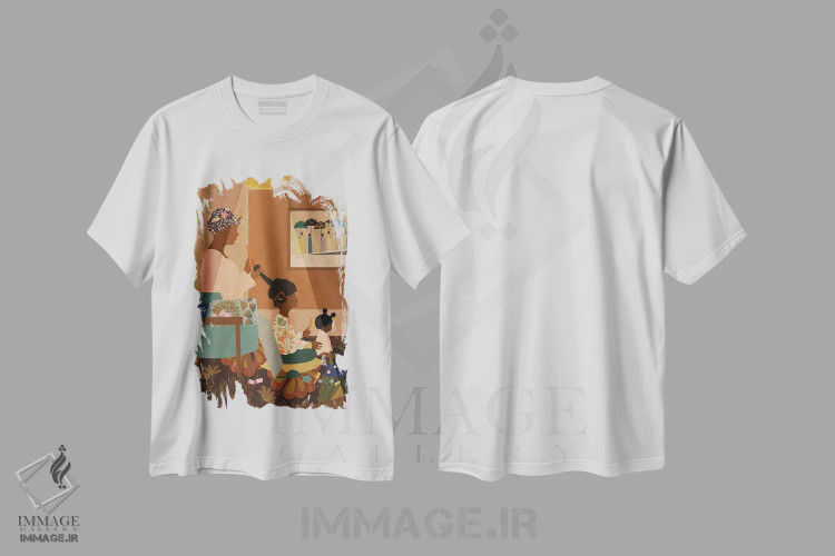 تیشرت سفید طرح دار ساکن بنشین، هنر آمریکایی آفریقایی تبار اثر دی لاشه آرتیستری | فروشگاه ایماژ