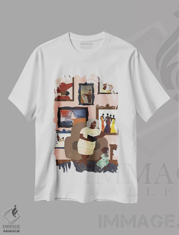 تیشرت سفید طرح دار دیوار مادربزرگم، هنر آمریکایی آفریقایی تبار اثر دی لاشه آرتیستری | فروشگاه ایماژ