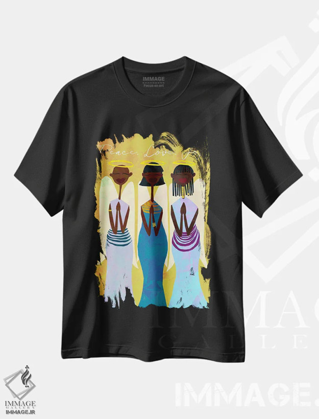 تیشرت مشکی طرح دار صلح، عشق، شادی، هنر آمریکایی آفریقایی تبار اثر دی لاشه آرتیستری | فروشگاه ایماژ