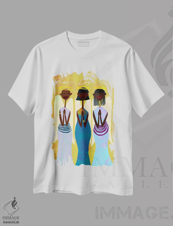 تیشرت سفید طرح دار صلح، عشق، شادی، هنر آمریکایی آفریقایی تبار اثر دی لاشه آرتیستری | immage.ir