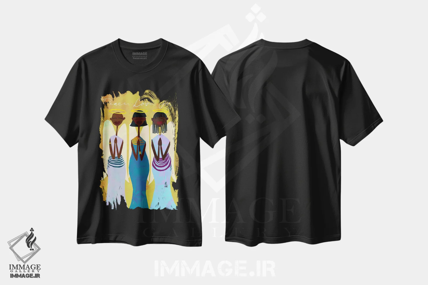 تیشرت مشکی طرح دار صلح، عشق، شادی، هنر آمریکایی آفریقایی تبار اثر دی لاشه آرتیستری | فروشگاه ایماژ