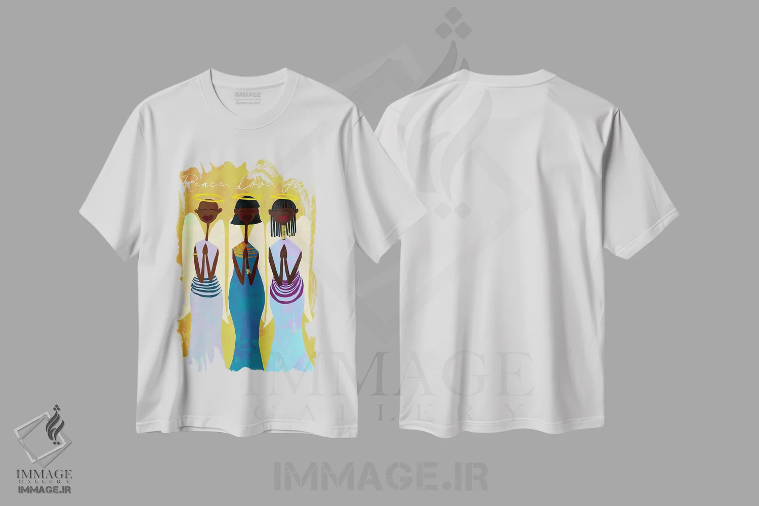 تیشرت سفید طرح دار صلح، عشق، شادی، هنر آمریکایی آفریقایی تبار اثر دی لاشه آرتیستری | immage.ir