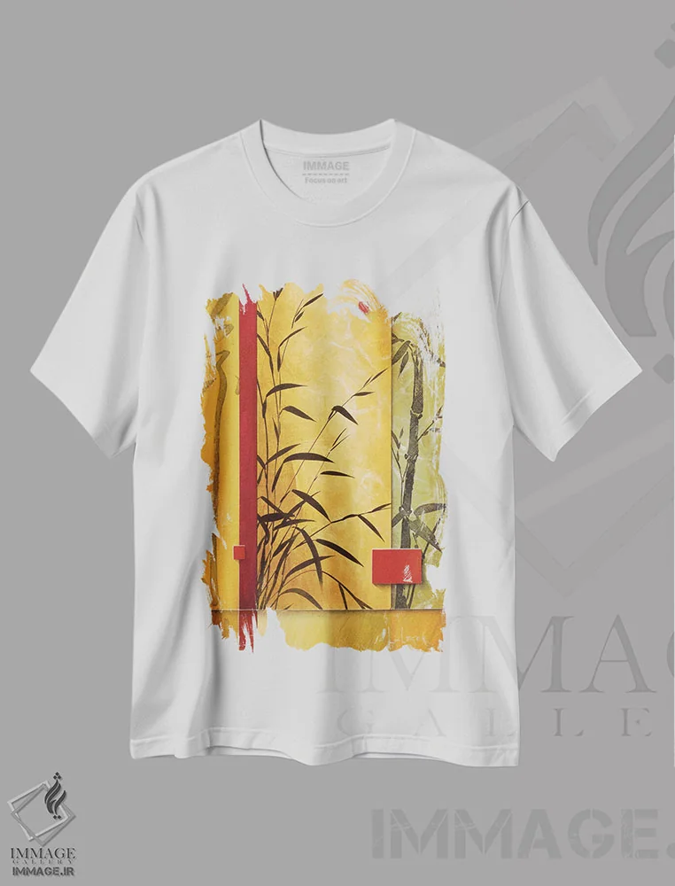 تیشرت سفید طرح دار رقص در باغ، دکور آسیایی اثر دان لی -لگر | فروشگاه ایماژ