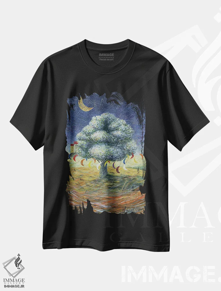 تیشرت مشکی طرح دار چرخ وفلک، هنر فاخر معاصر اثر دوناتو لاراتوندا | immage.ir