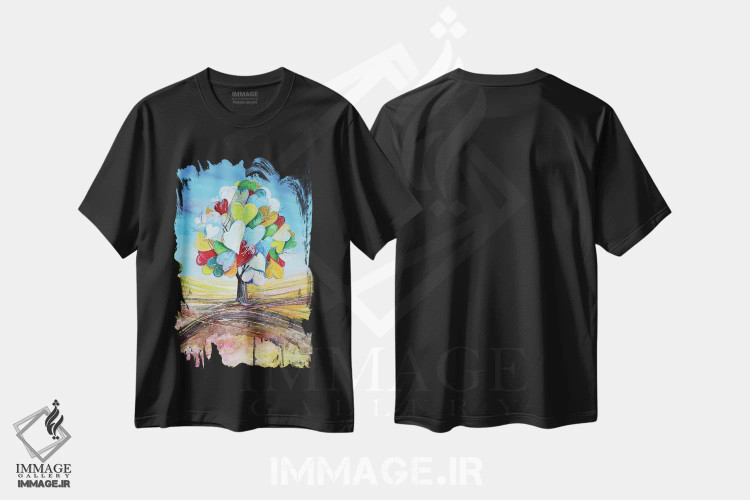 تیشرت مشکی طرح دار درخت ملاقات، هنر فاخر معاصر اثر دوناتو لاراتوندا | فروشگاه ایماژ