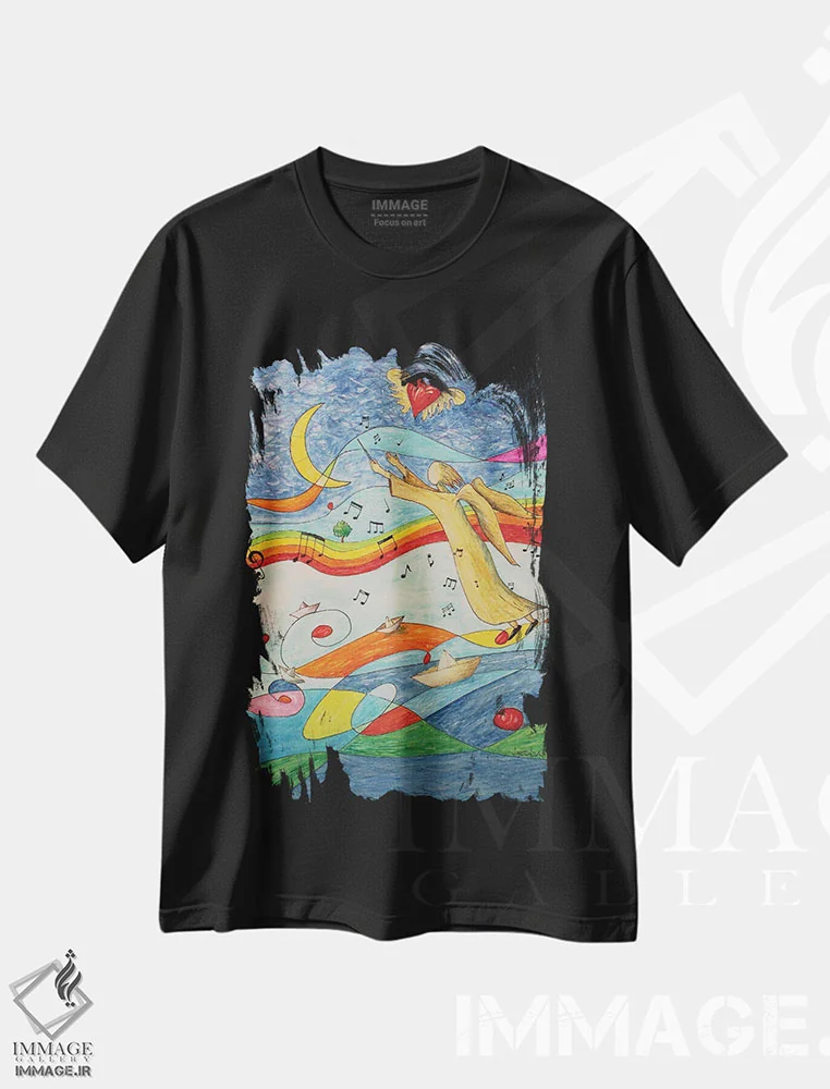 تیشرت مشکی طرح دار سفر برون مرزی، هنر فاخر معاصر اثر دوناتو لاراتوندا | فروشگاه ایماژ