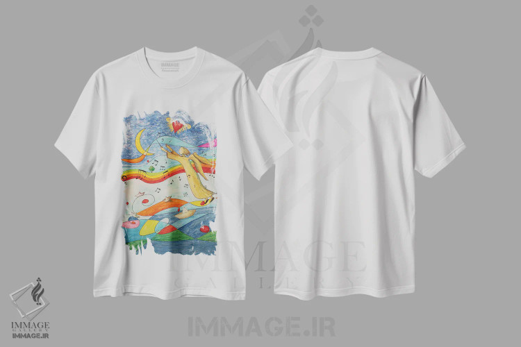 تیشرت سفید طرح دار سفر برون مرزی، هنر فاخر معاصر اثر دوناتو لاراتوندا | immage.ir