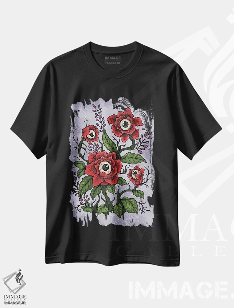 تیشرت مشکی طرح دار چشم چران های ترسناک، دکوراسیون جایگزین اثر دیانا لوین | فروشگاه ایماژ