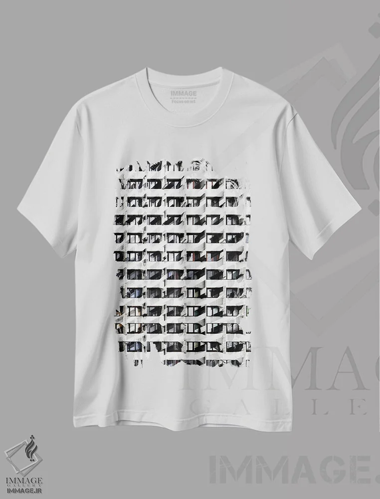 تیشرت سفید طرح دار الگوی پنجره ها شماره ۱۴، عکاسی سیاه و سفید اثر دانیلو د آلکساندریا | فروشگاه ایماژ