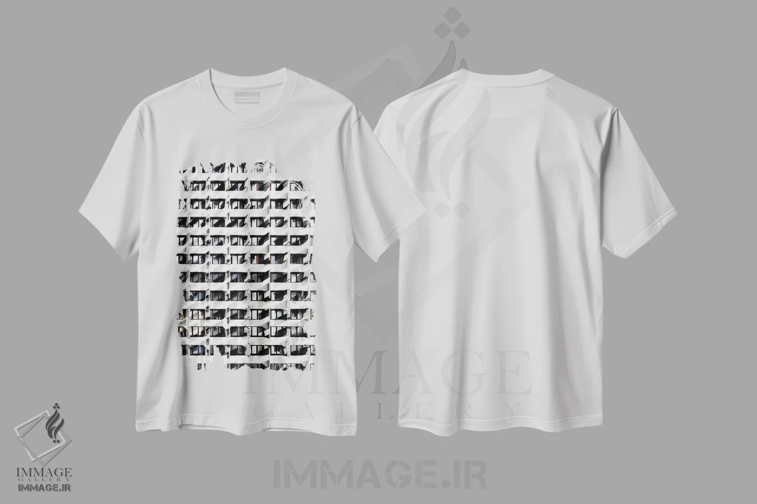 تیشرت سفید طرح دار الگوی پنجره ها شماره ۱۴، عکاسی سیاه و سفید اثر دانیلو د آلکساندریا | فروشگاه ایماژ