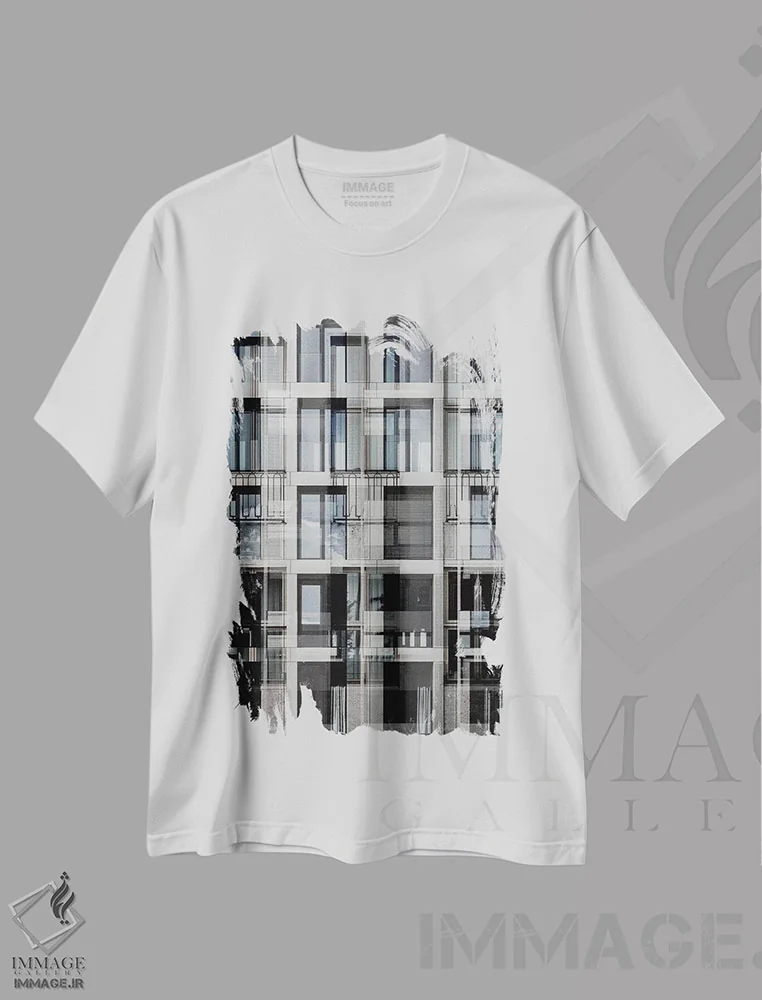 تیشرت سفید طرح دار الگوی پنجره ها شماره ۲۸، هنر دیجیتال اثر دانیلو د آلکساندریا | فروشگاه ایماژ