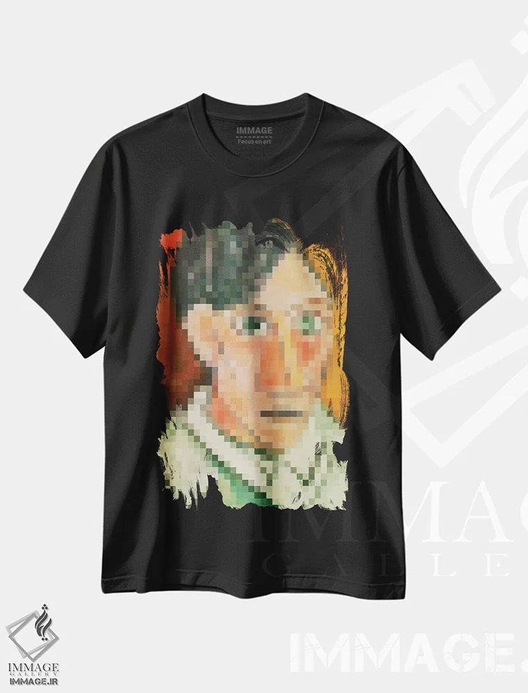تیشرت مشکی طرح دار پیکسل پیکاسو، هنر دیجیتال اثر دانیلو د آلکساندریا | فروشگاه ایماژ