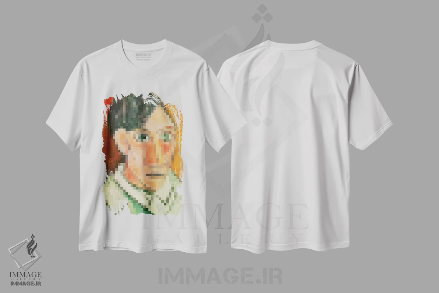 تیشرت سفید طرح دار پیکسل پیکاسو، هنر دیجیتال اثر دانیلو د آلکساندریا | immage.ir