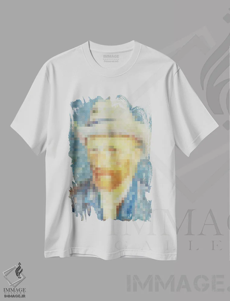تیشرت سفید طرح دار پیکسل ون گوگ، هنر دیجیتال اثر دانیلو د آلکساندریا | فروشگاه ایماژ