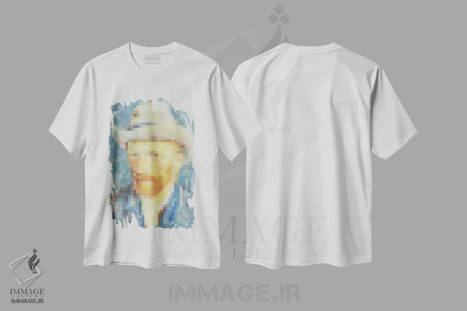 تیشرت سفید طرح دار پیکسل ون گوگ، هنر دیجیتال اثر دانیلو د آلکساندریا | فروشگاه ایماژ