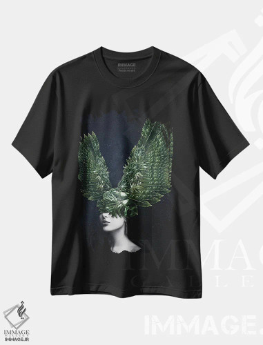 تیشرت مشکی طرح دار زن؛ طبیعت بال دار، عکاسی ترکیبی اثر دانیلو د آلکساندریا | فروشگاه ایماژ