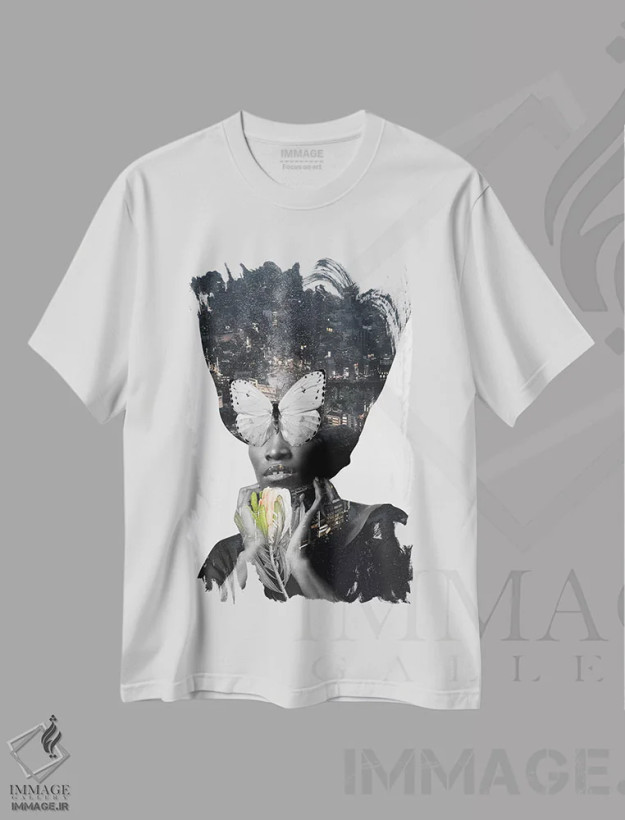 تیشرت سفید طرح دار زن جهان شمول، عکاسی ترکیبی اثر دانیلو د آلکساندریا | فروشگاه ایماژ