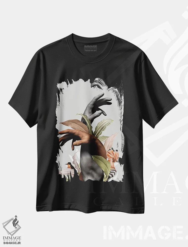 تیشرت مشکی طرح دار دست با گل، هنر دیجیتال اثر دانیلو د آلکساندریا | immage.ir