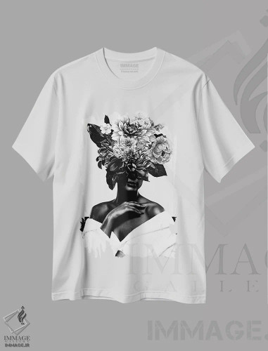 تیشرت سفید طرح دار زن با گل شماره ۲، هنر دیجیتال اثر دانیلو د آلکساندریا | فروشگاه ایماژ