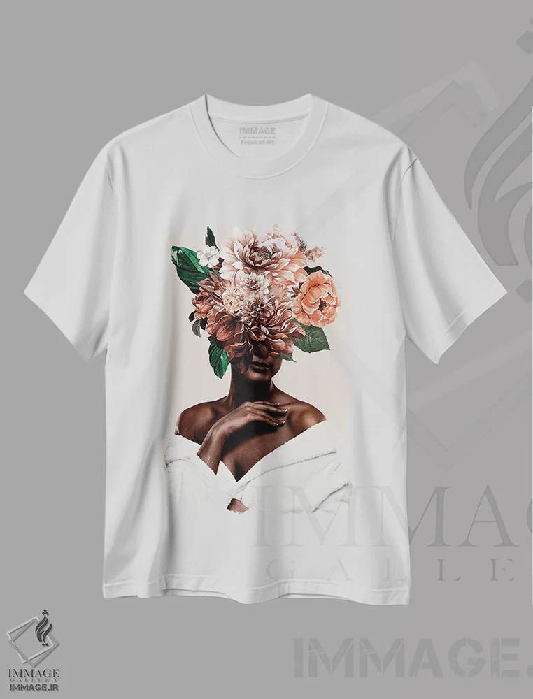 تیشرت سفید طرح دار زن با گل شماره ۲، هنر دیجیتال اثر دانیلو د آلکساندریا | immage.ir