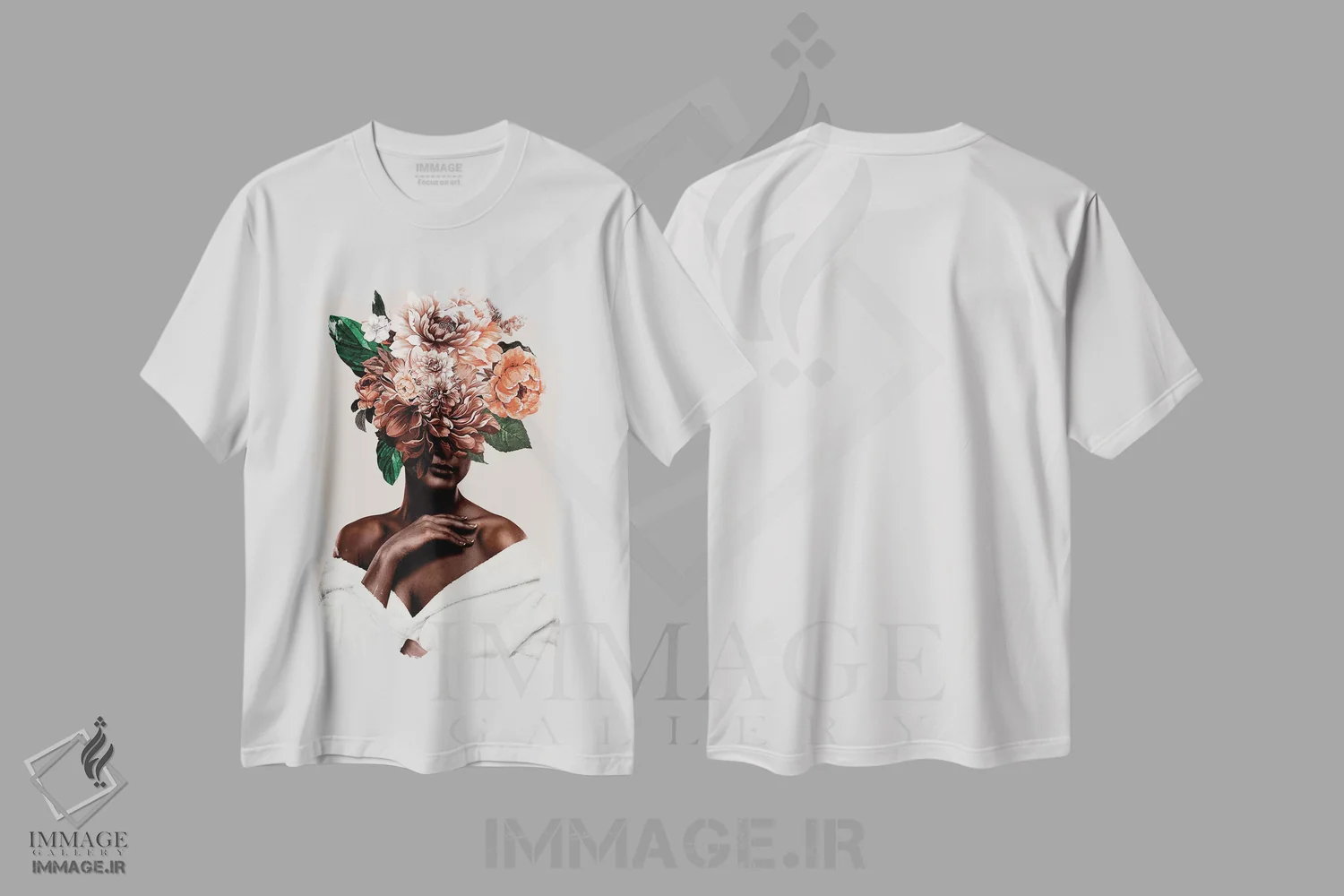 تیشرت سفید طرح دار زن با گل شماره ۲، هنر دیجیتال اثر دانیلو د آلکساندریا | immage.ir
