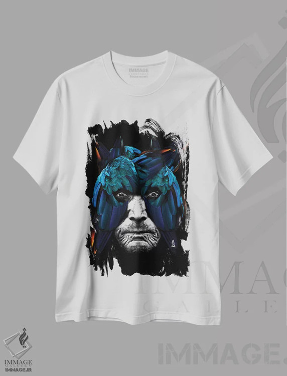 تیشرت سفید طرح دار انسان-پرنده آرارا، هنر دیجیتال اثر دانیلو د آلکساندریا | فروشگاه ایماژ