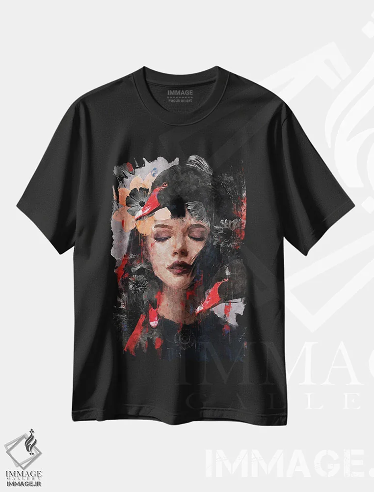 تیشرت مشکی طرح دار قرمز | قو I اثر دانیلو د آلکساندریا | فروشگاه ایماژ