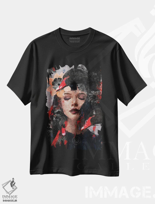 تیشرت مشکی طرح دار قرمز | قو I اثر دانیلو د آلکساندریا | فروشگاه ایماژ