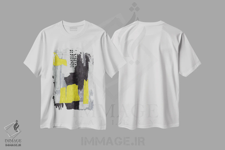 تیشرت سفید طرح دار زرد و خاکستری I اثر دانیلو د آلکساندریا | immage.ir