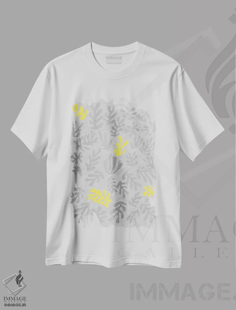 تیشرت سفید طرح دار زرد و خاکستری XII، آبستره اثر دانیلو د آلکساندریا | immage.ir