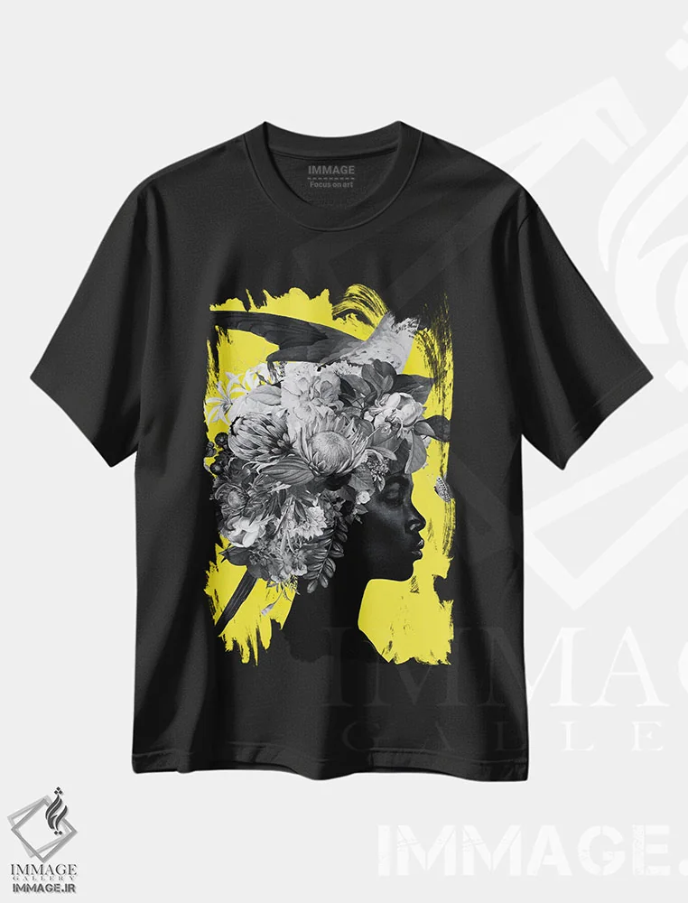 تیشرت مشکی طرح دار زرد و خاکستری XVI، هنر آمریکایی آفریقایی تبار اثر دانیلو د آلکساندریا | immage.ir