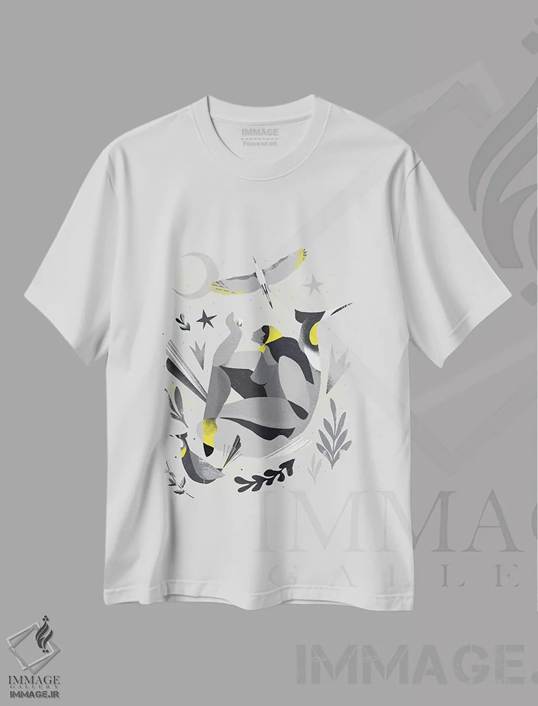 تیشرت سفید طرح دار زرد و خاکستری XVIII، تزئینی اثر دانیلو د آلکساندریا | فروشگاه ایماژ