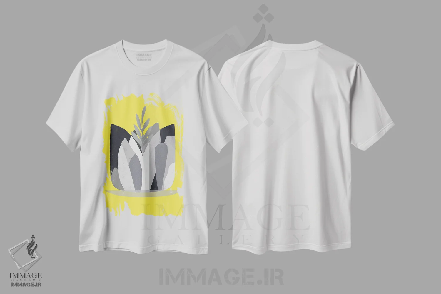 تیشرت سفید طرح دار زرد و خاکستری XVII، آبستره اثر دانیلو د آلکساندریا | immage.ir