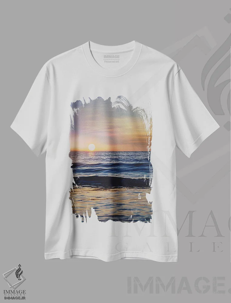 تیشرت سفید طرح دار ساحل III، دکور ساحلی اثر دانیلو د آلکساندریا | فروشگاه ایماژ