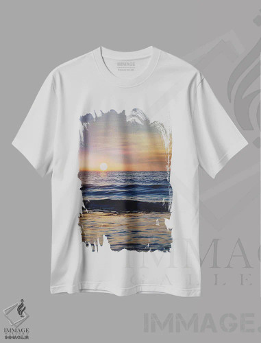 تیشرت سفید طرح دار ساحل III، دکور ساحلی اثر دانیلو د آلکساندریا | فروشگاه ایماژ