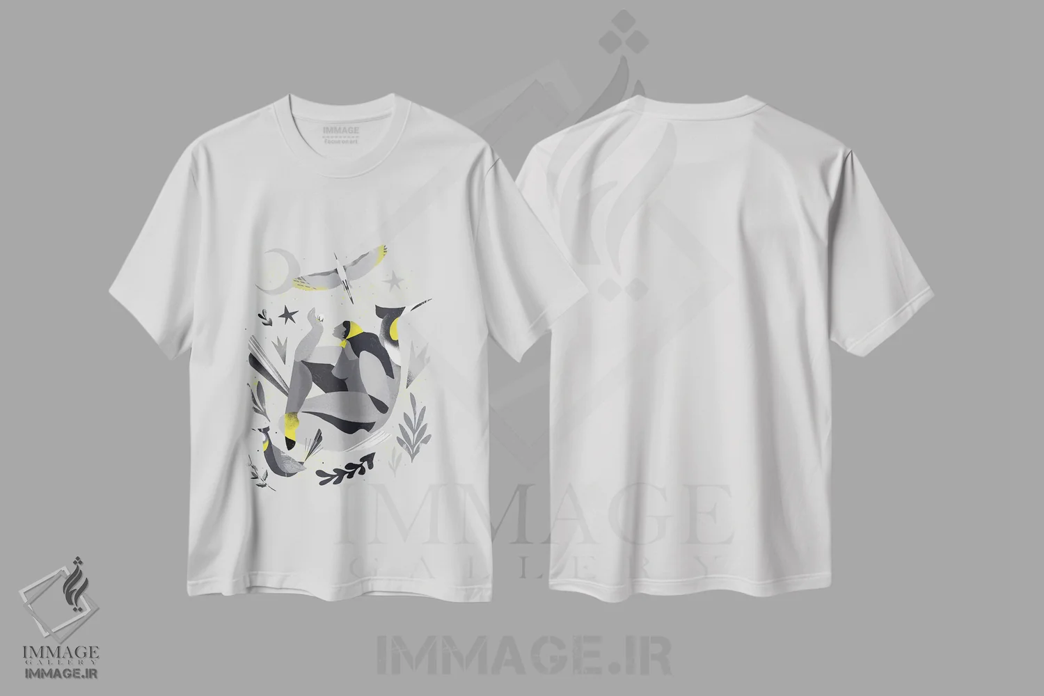 تیشرت سفید طرح دار زرد و خاکستری XVIII، تزئینی اثر دانیلو د آلکساندریا | فروشگاه ایماژ