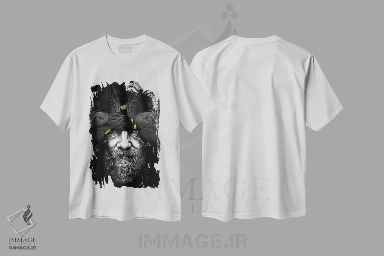 تیشرت سفید طرح دار زرد و خاکستری XXI، عکاسی ترکیبی اثر دانیلو د آلکساندریا | فروشگاه ایماژ