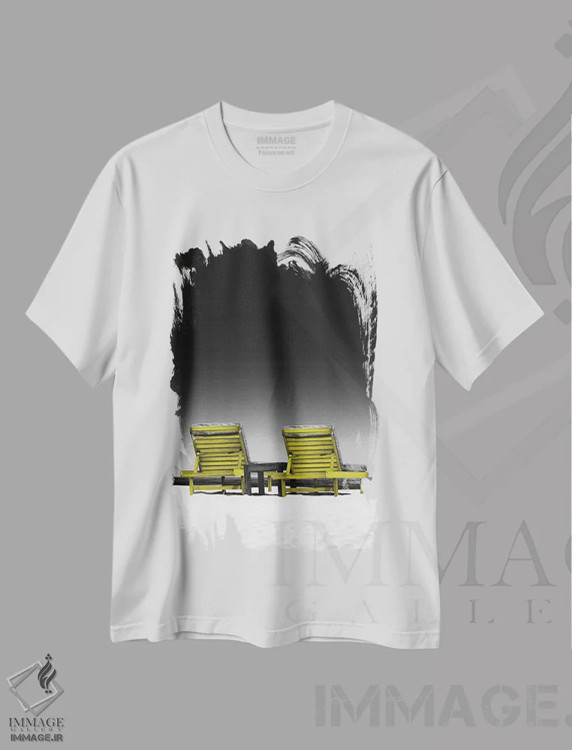 تیشرت سفید طرح دار زرد و خاکستری XXVI، دکور ساحلی اثر دانیلو د آلکساندریا | immage.ir