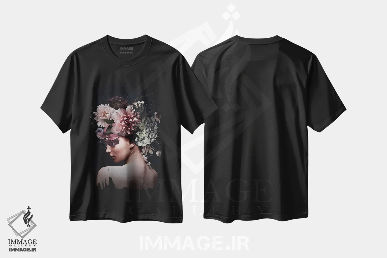 تیشرت مشکی طرح دار زنِ گلدار V، دکور معاصر اثر دانیلو د آلکساندریا | فروشگاه ایماژ