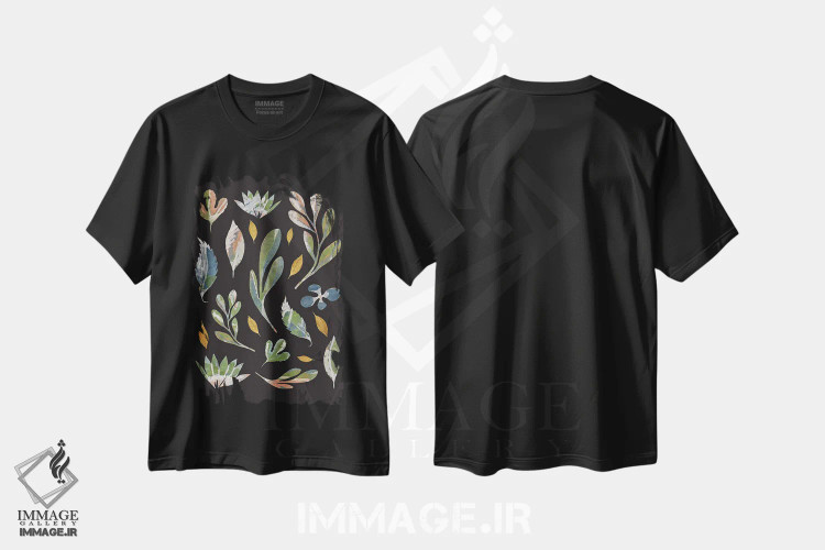 تیشرت مشکی طرح دار زنِ برگین، تزئینی اثر دانیلو د آلکساندریا | immage.ir