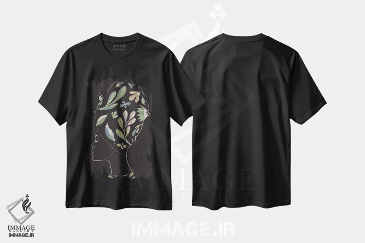 تیشرت مشکی طرح دار زنِ برگین III، دکور آفریقایی اثر دانیلو د آلکساندریا | immage.ir