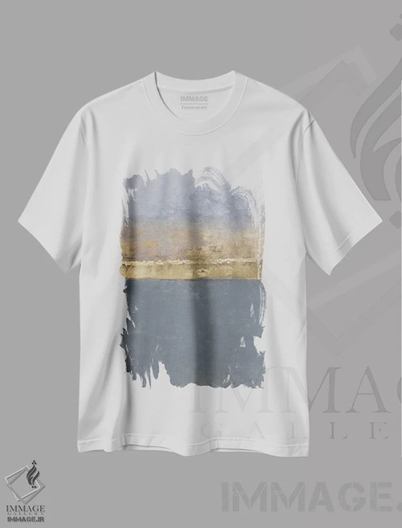 تیشرت سفید طرح دار خاکستری طلایی انتزاعی، آبستره اثر دانیلو د آلکساندریا | فروشگاه ایماژ