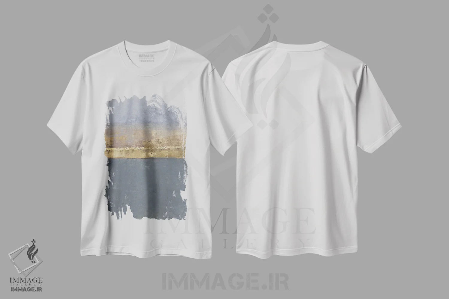تیشرت سفید طرح دار خاکستری طلایی انتزاعی، آبستره اثر دانیلو د آلکساندریا | فروشگاه ایماژ