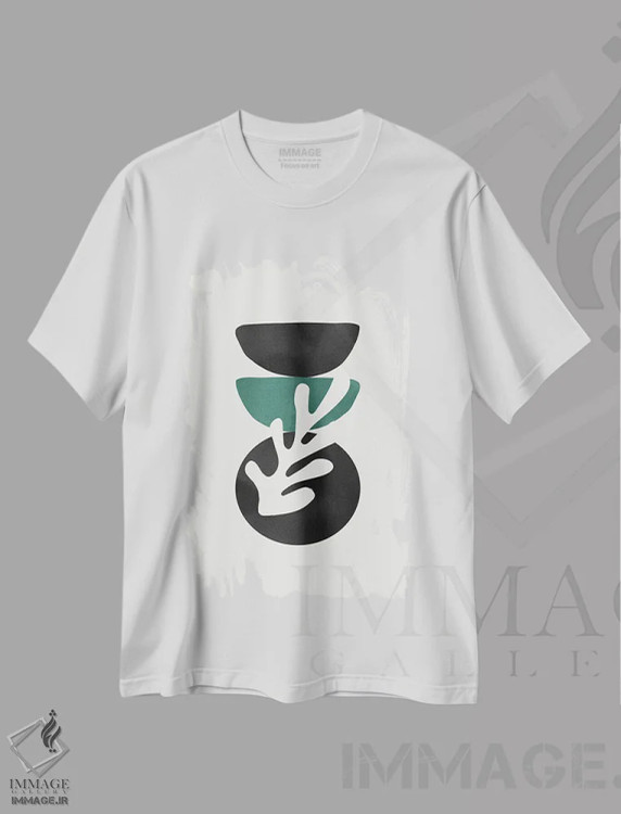 تیشرت سفید طرح دار شکل انتزاعی برگ سبز، آبستره اثر دانیلو د آلکساندریا | فروشگاه ایماژ