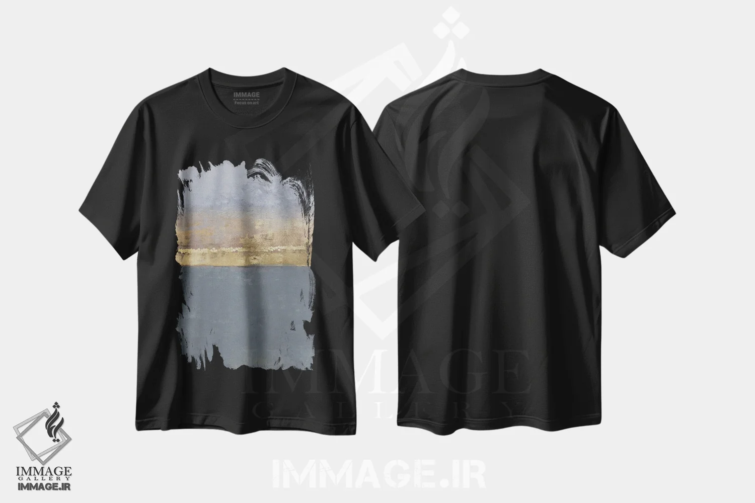 تیشرت مشکی طرح دار خاکستری طلایی انتزاعی، آبستره اثر دانیلو د آلکساندریا | immage.ir