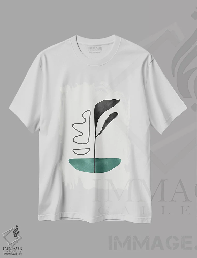 تیشرت سفید طرح دار شکل انتزاعی گل سبز اثر دانیلو د آلکساندریا | فروشگاه ایماژ