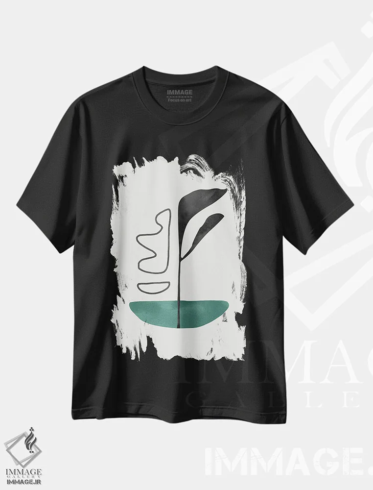تیشرت مشکی طرح دار شکل انتزاعی گل سبز اثر دانیلو د آلکساندریا | immage.ir
